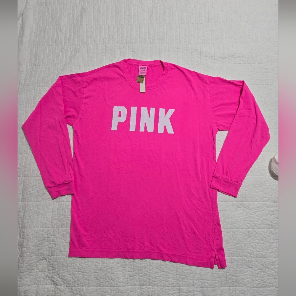 PINK Victoria's Secret Girls' Long-Sleeve Logo Tee - Bright Pink - Picture 6 of 8